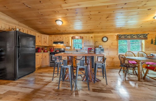 Ray Brook House | Log Haven: private 3 bedroom log cabin, sleeps 6, AC, media room, pet friendly!