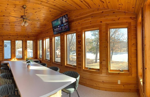 Lake Wissota House | Spacious Lakefront Home with Nostalgic Charm, Wifi, AC and a Boat Dock