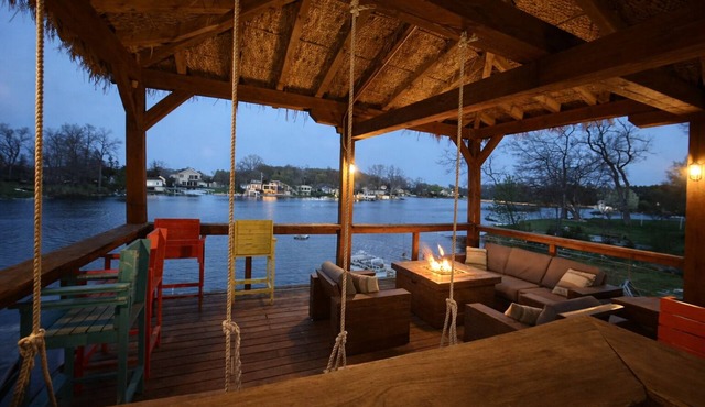 All-Sports Lakefront Retreat w/Private Beach, Dock & Tiki Bar - Sleeps 10