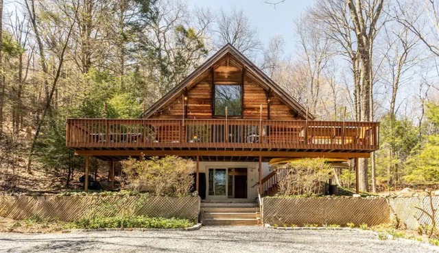 Architect's A-Frame with a Salt Water Hot Tub on a Mountain in Litchfield in Bantam