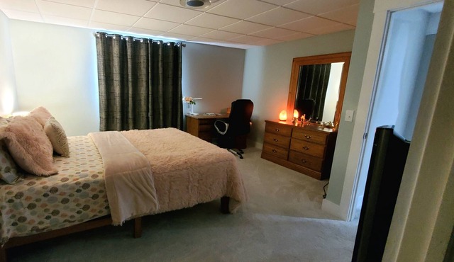 Basement Space with bedroom, living room, movie theatre and gym.