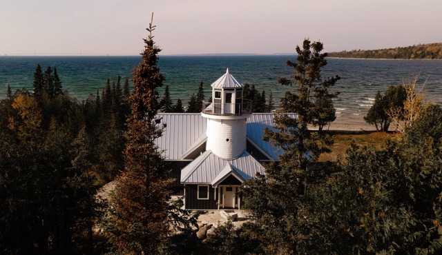 Bois Blanc Island Lighthouse Home. Iconic Sunset Views of the Mackinac Bridge!