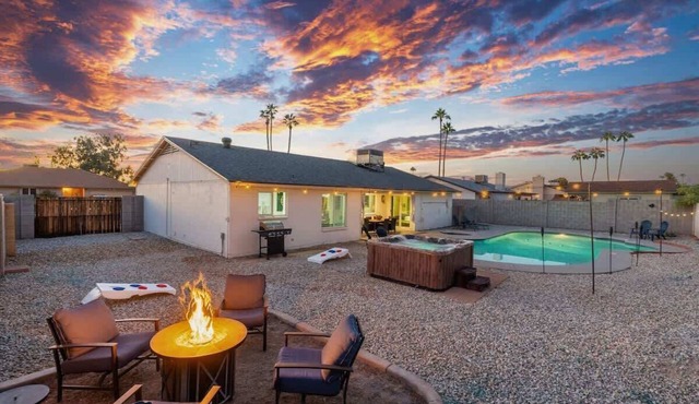 Cozy 3BR Stadium Oasis! Pool + Hot Tub + Fire Pit