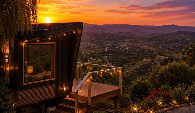 Sanctuary Modern Tiny Home, Endless Panoramic Views, Hardwood Deck, Pool and Spa in Fallbrook