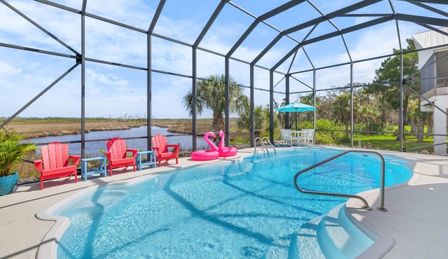 Waterfront Retreat Heated Saltwater Pool